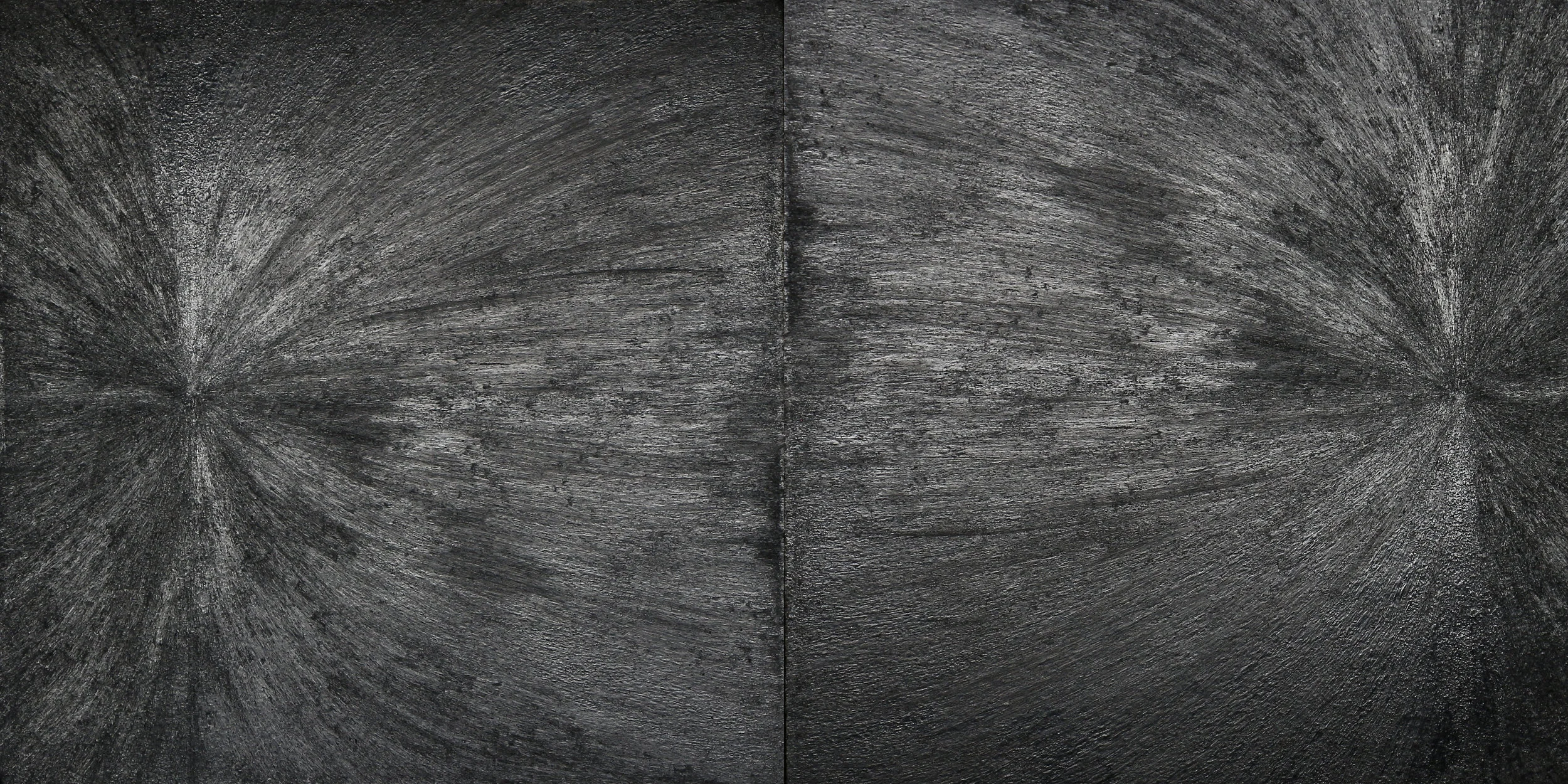 The Distance of Love Polished Graphite on Panel, Diptych, 4” x 8” x 3/4”, 2018.