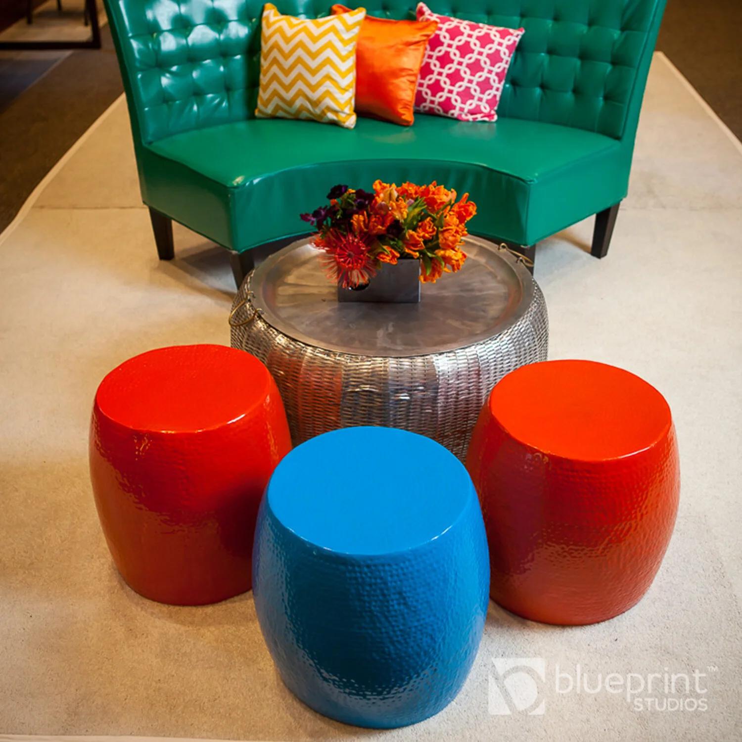 TAMBURO TABLE & OTTOMAN — BLUEPRINT STUDIOS EVENT RENTALS SAN FRANCISCO