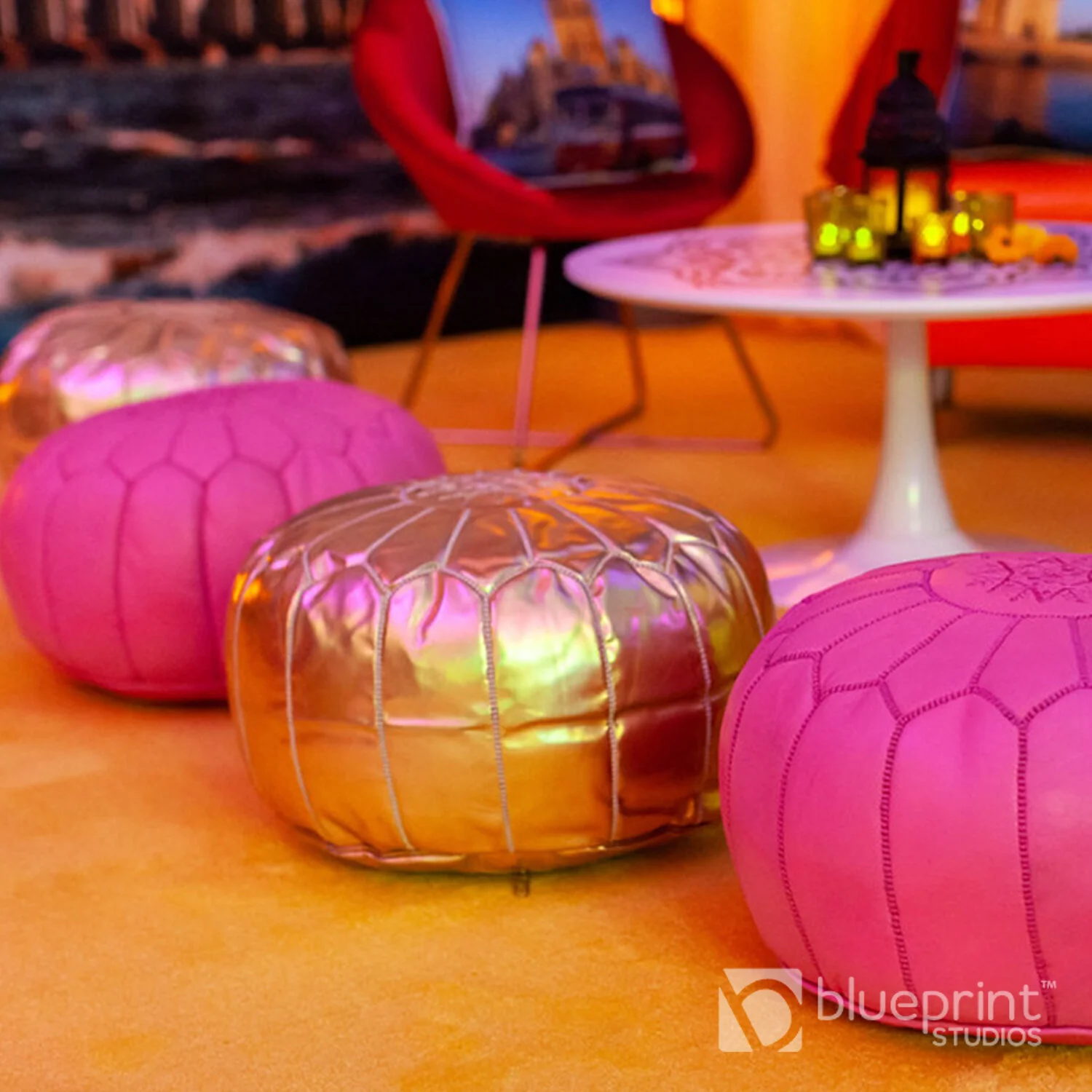 LEATHER MAROC POUF — BLUEPRINT STUDIOS EVENT RENTALS SAN FRANCISCO BAY AREA