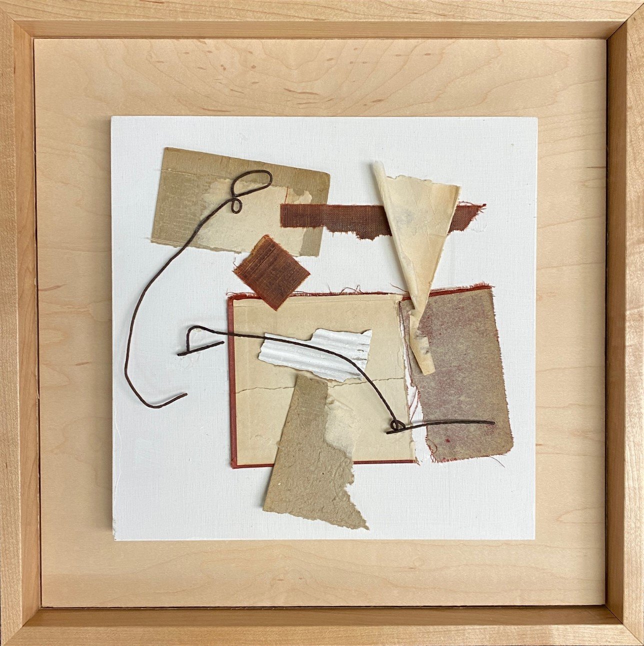 Fragments #6 - cardboard, old book cover and spine, paper and rusty wire on birch 15 x 15 x 1.5 - 