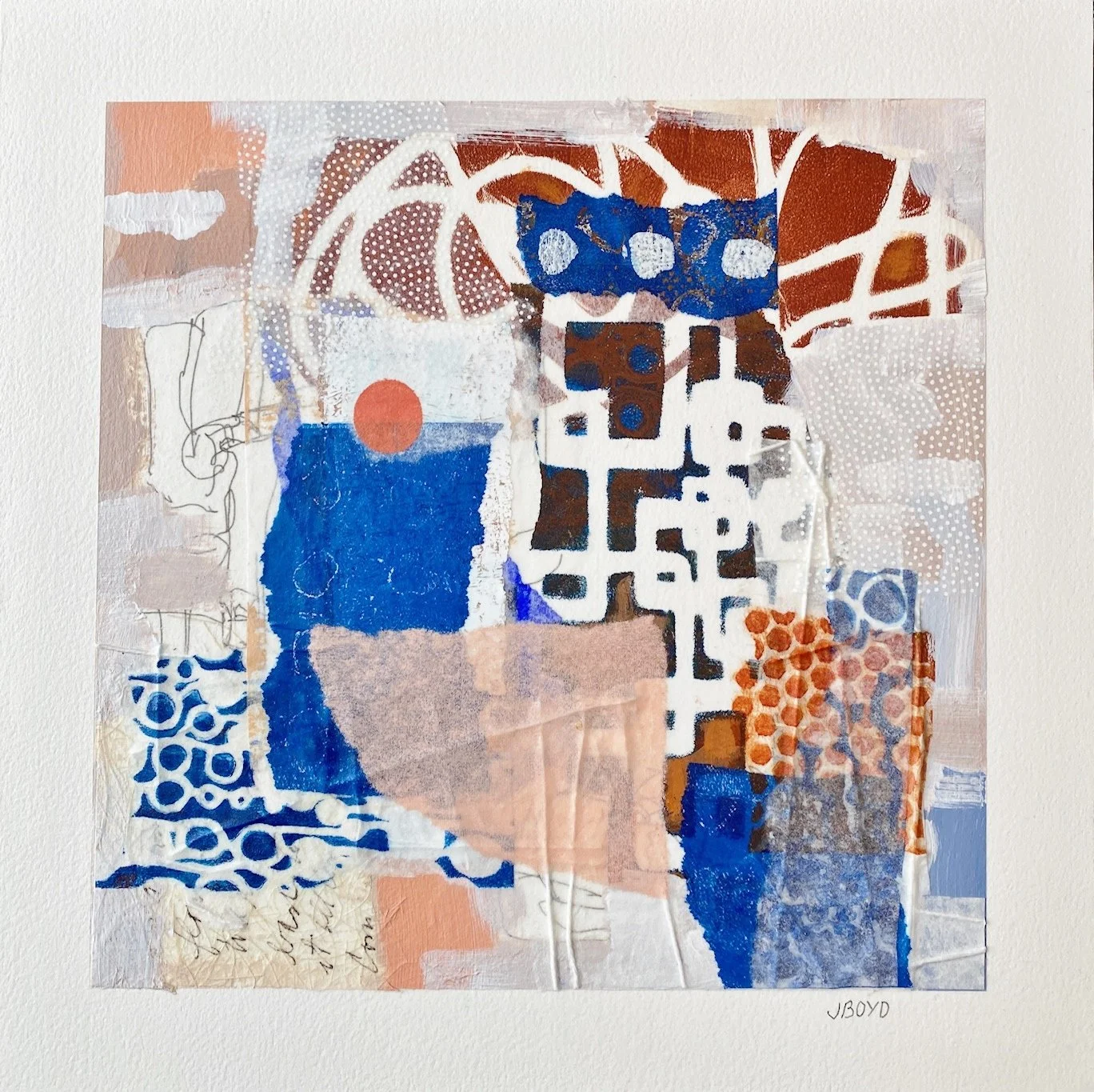 Ephemeral 13 - 12"x12"x1.5"  drawing prints, painted washi papers,  graphite, and acrylic on hahnemule paper mounted on cradled panel
