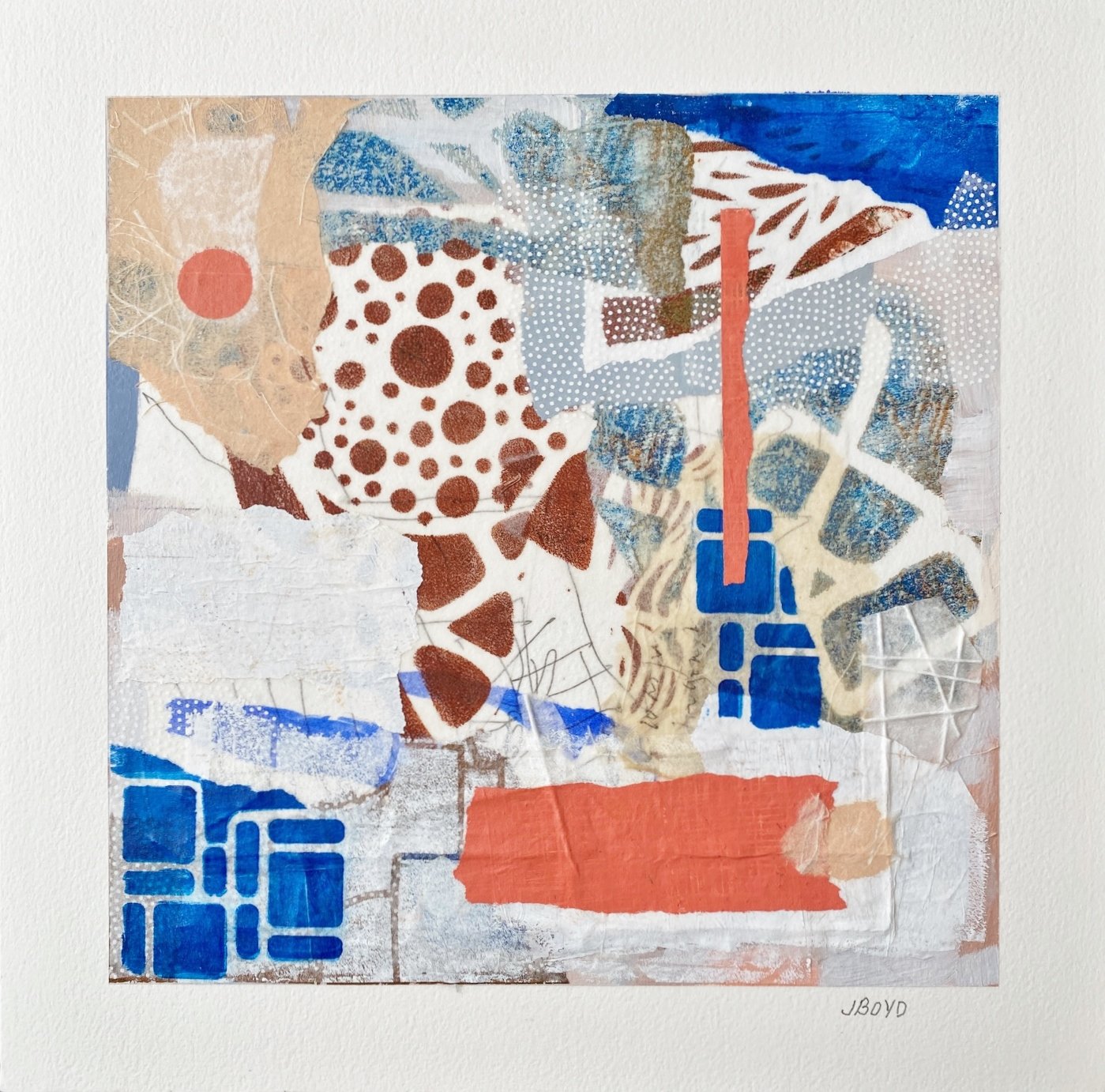 Ephemeral 15 - 12"x12"x1.5"  drawing prints, painted washi papers,  graphite, and acrylic on hahnemule paper mounted on cradled panel