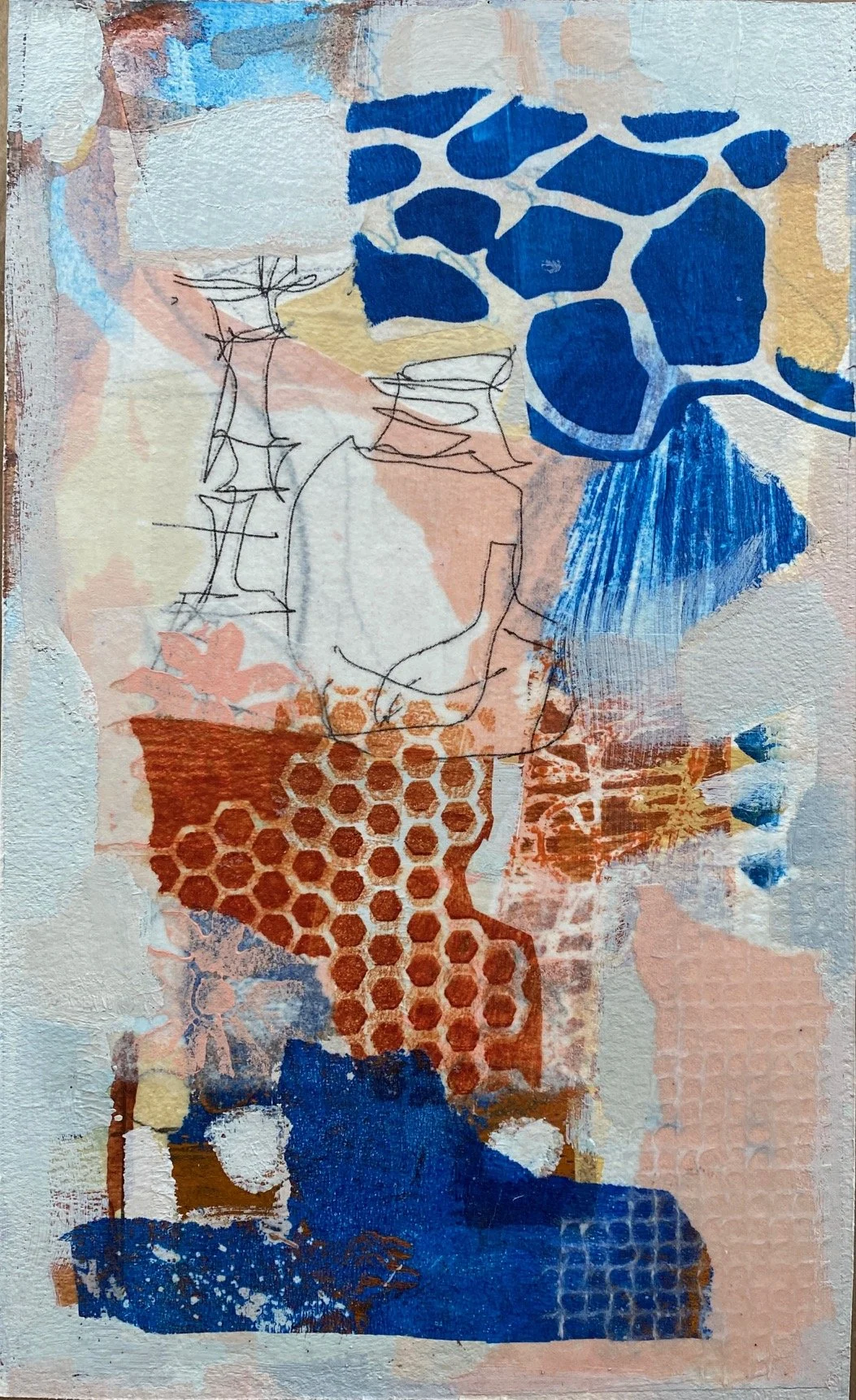 Ephemeral 22 - 10"x6"x1.5"  drawing prints, painted washi papers,  graphite, acrylic and ink on hahnemule paper mounted on cradled panel