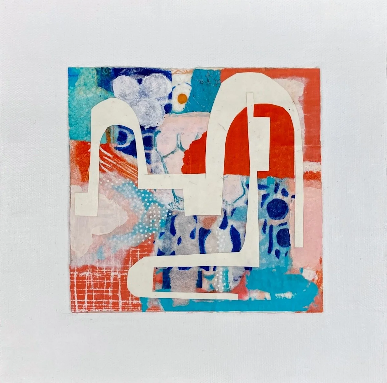 Ephemeral 25 - 8"x8"x1.5"  disassembled collages on watercolor paper, reassembled  onto canvas panel, added painted washi paper, graphite, acrylic, cut outs, colored pencil mounted on cradled panel