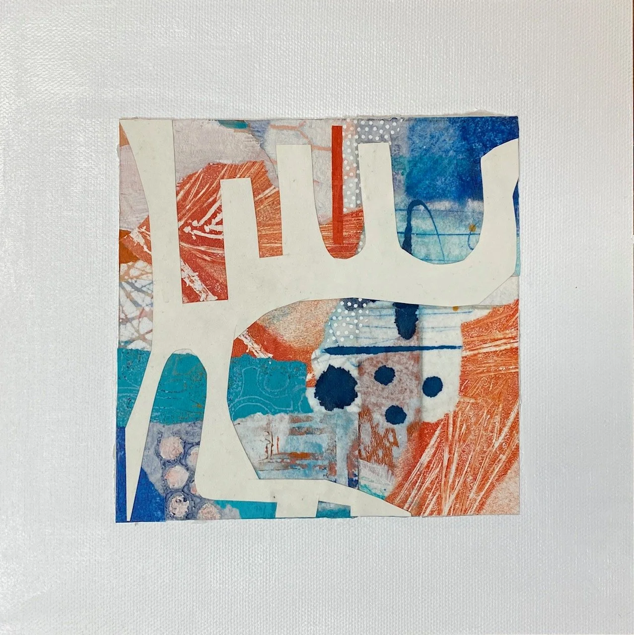 Ephemeral 26 - 8"x8"x1.5"  disassembled collages on watercolor paper, reassembled  onto canvas panel, added painted washi paper, graphite, acrylic, cut outs, colored pencil mounted on cradled panel