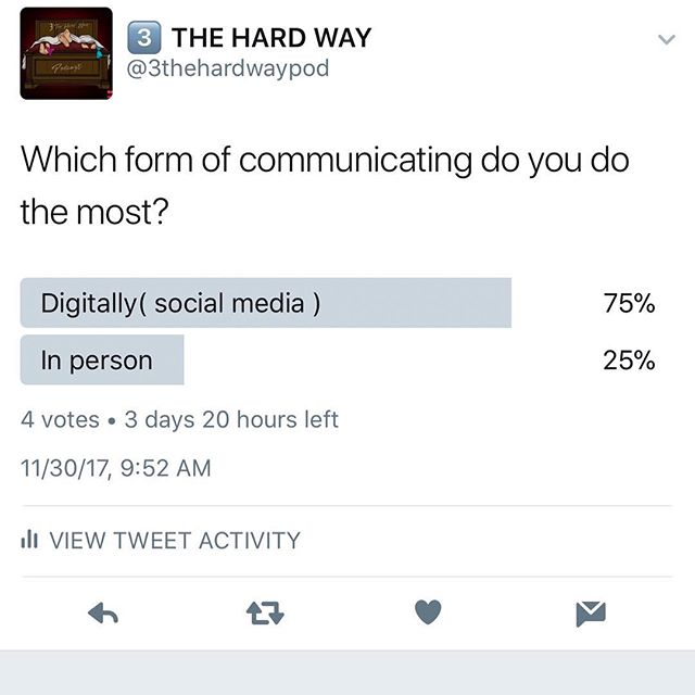 If you listen to our most recent episode @everybodylovesjg mention how most of us communicate digitally instead of in person . This comment is what sparked this question so do you all communicate more digitally or in person !? Explain your answer if you don’t mind 😬. #qotd #3THWQ
