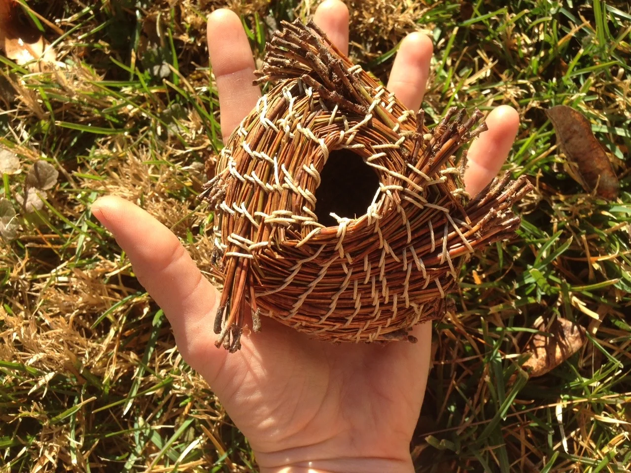 Pine needle basketry created in handicrafts class