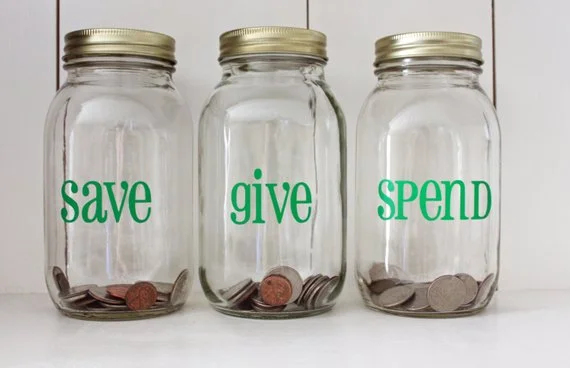 Save, Give, Spend Jars. Image: Etsy Shop LittleAcornsByRo