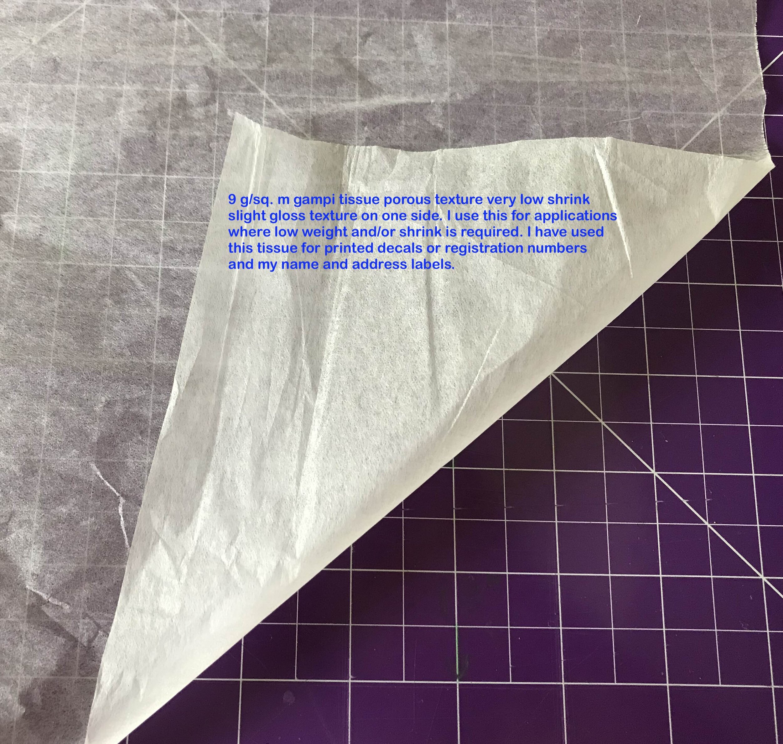 Tissue for covering — Hummingbird Model Products