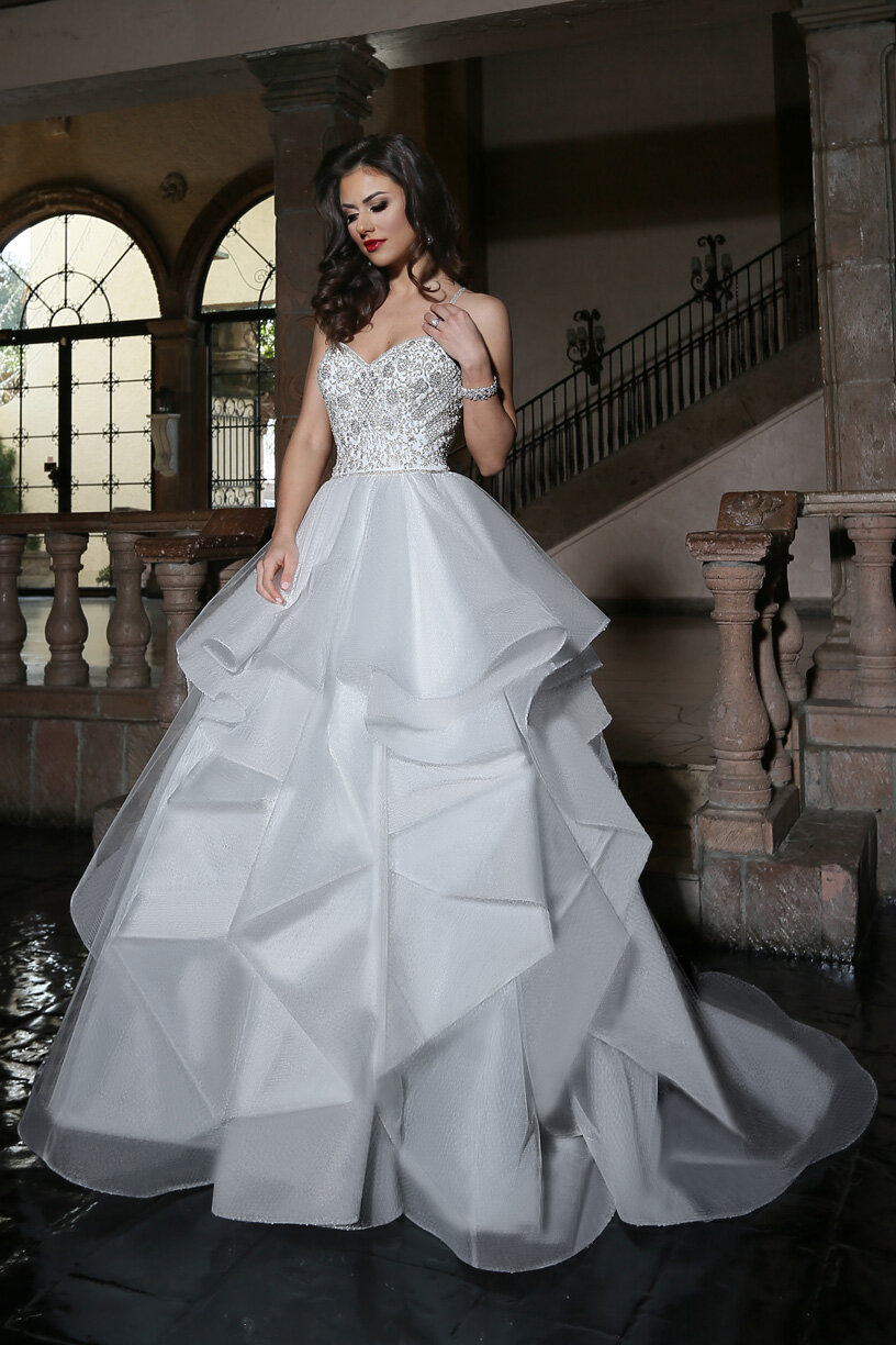 T212013 Romantic Embroidered Lace Ball Gown Wedding Dress with Halter  Neckline