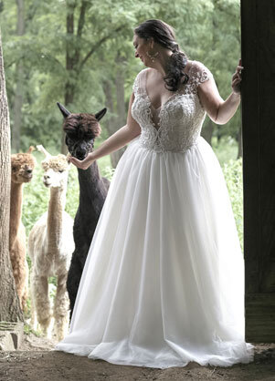 Plunge V neck Tea Length Pinup Full Skirt 50s Style Wedding Dress with  Sleeves