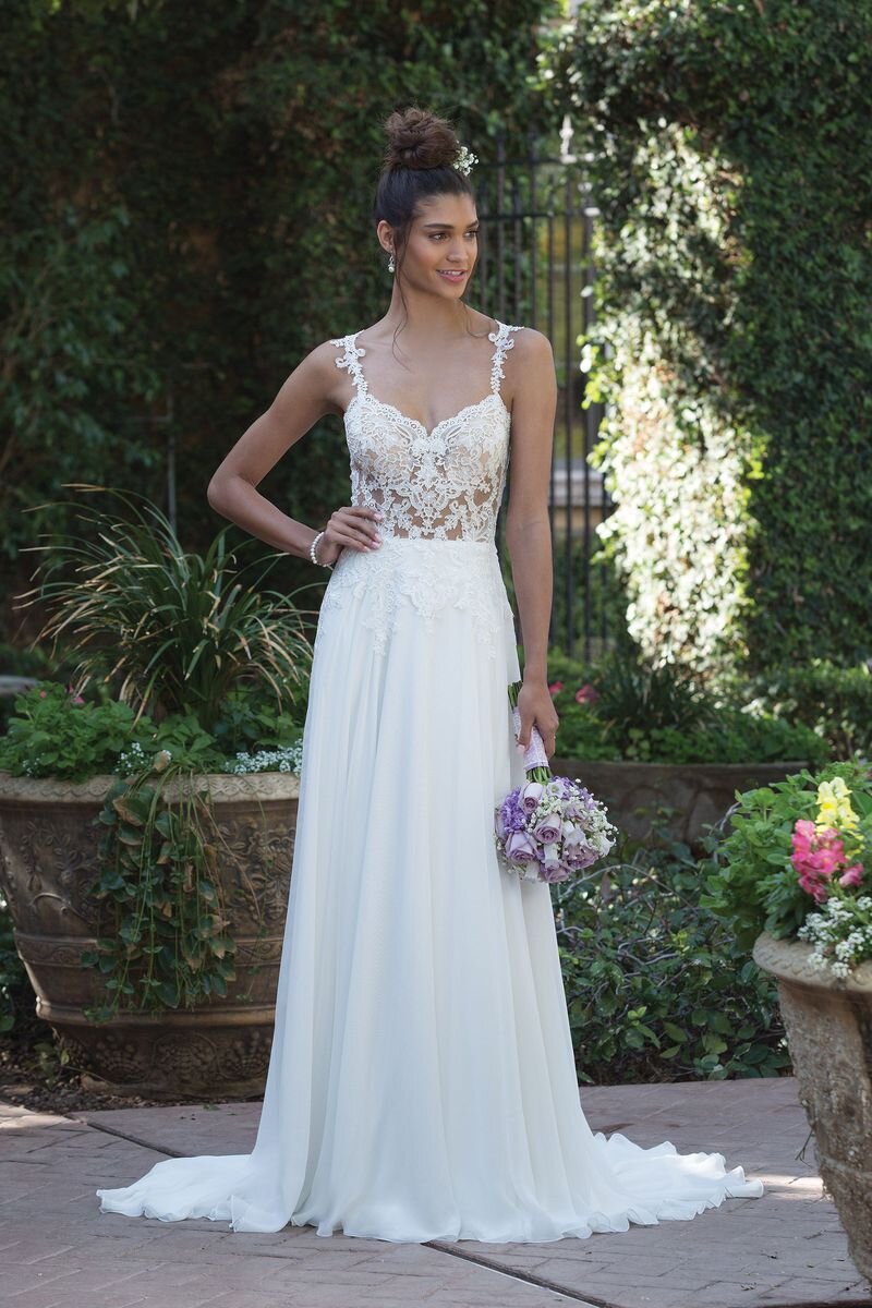 Designer wedding gown with lace bodice
