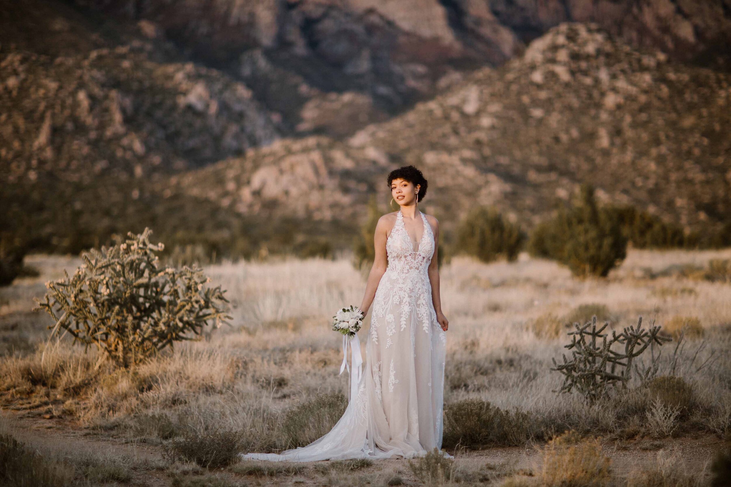 Wedding gown shot in Albuquerque foothills