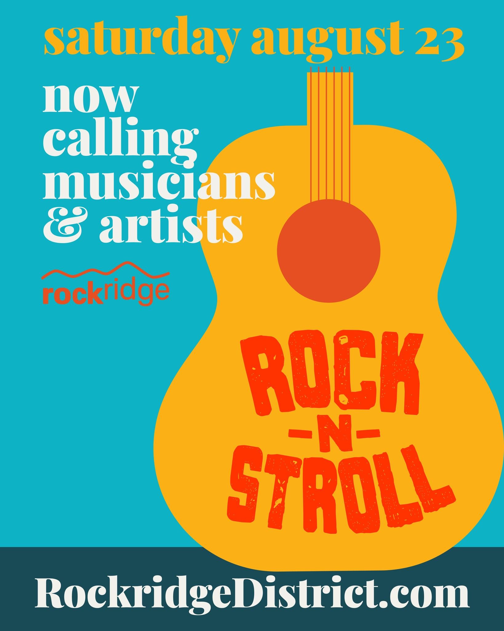 Calling artists & musicians! We are accepting applications for the upcoming Rockridge Rock-N-Stroll on Saturday, August 23 (11am-4pm). Artists (of all ages), if selected, can table inside and outside of Rockridge businesses - we facilitate the pl