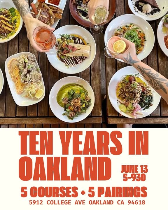 Happening today! Make a reservation at Millennium Restaurant to celebrate their 10th year in Oakland! They are offering 5 courses and 5 pairings from 5pm-9:30pm. Reservations can be made through Open Table. Dine in style tonight! millenniumrestaurant