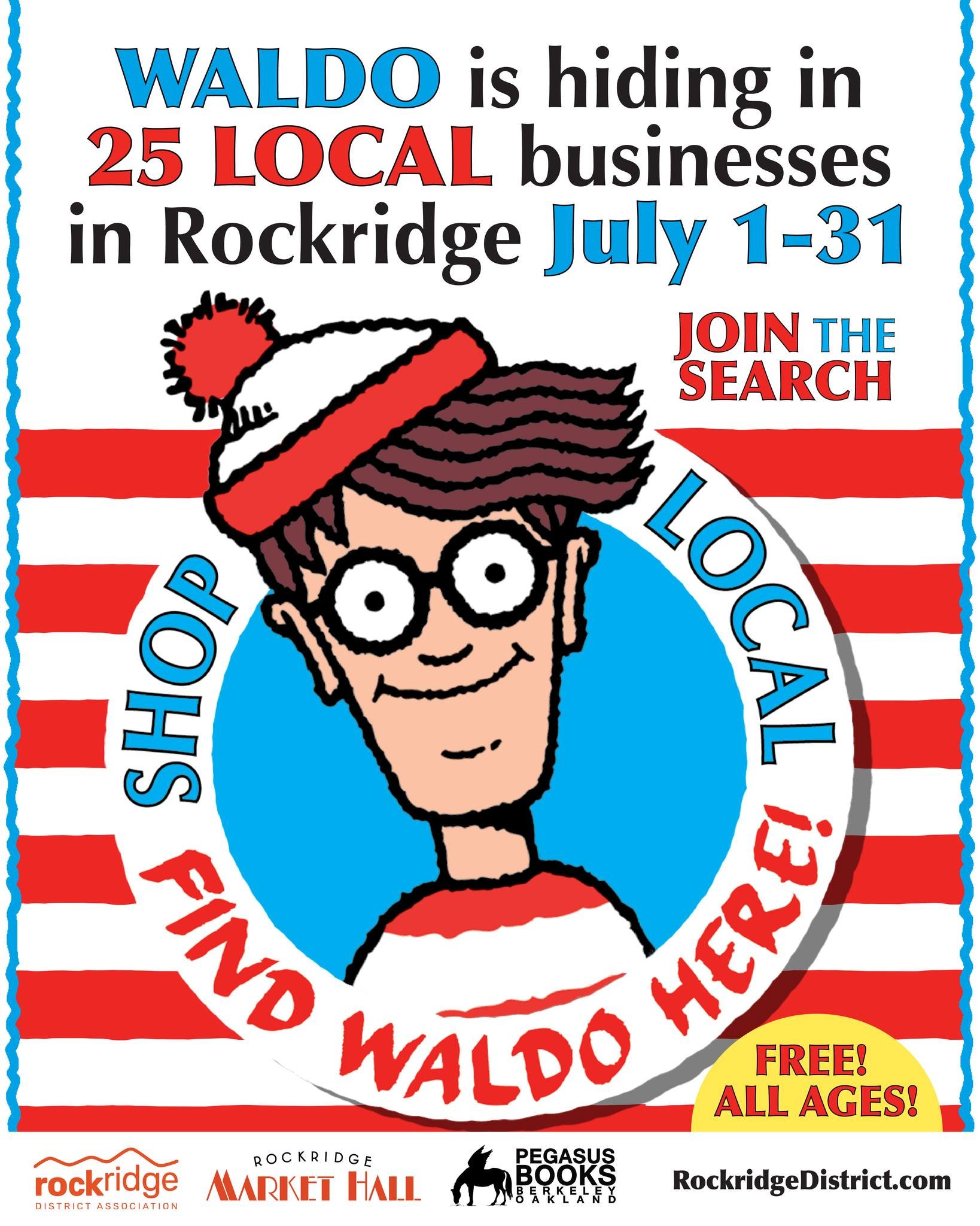 Where’s Waldo? In Rockridge, of course! Help us find him as he hides at 25 local businesses from July 1-31. All ages can participate in the hunt 🔍. Pick up a passport at Pegasus Books or participating locations, and if you collect 20+ stamps a