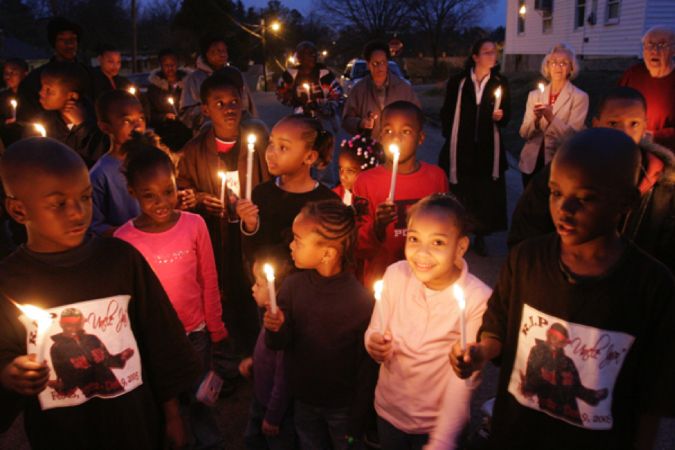 Prayer Vigil in East Durham at the site of a homicide victim's death.