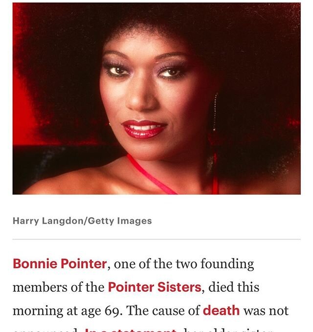 #rip Bonnie Pointer. 😿🖤 Your music has set the world&rsquo;s hearts on &ldquo;Fire&rdquo; and inspired me since I was a young girl. Thank you for your gift of music and inspiration.  I&rsquo;ll be doing the &ldquo;Neutron Dance&rdquo; in my living 