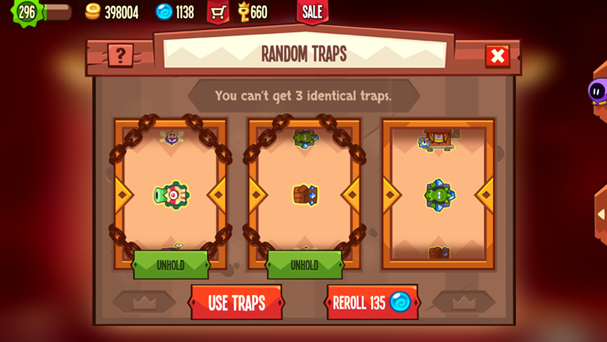You can later "unhold" a trap and reroll. 1st reroll costs 35 orbs, 2nd 75, 3rd 135.