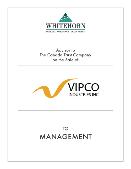 Vipco Industries Sale of Business Transaction Tombstone