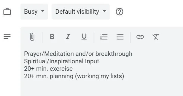 This is what would opens up when you click into the “Morning Routine” bar (Monday through Friday).