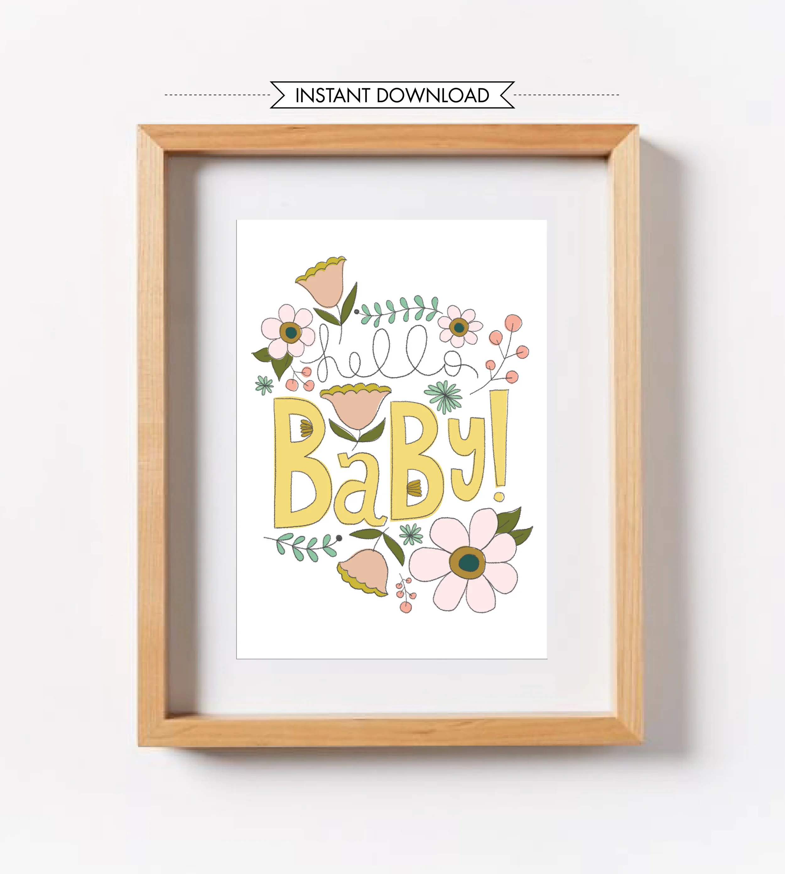 Hello Baby PRINTABLE Art, Yellow Wall Art for Nursery &amp; Baby Room