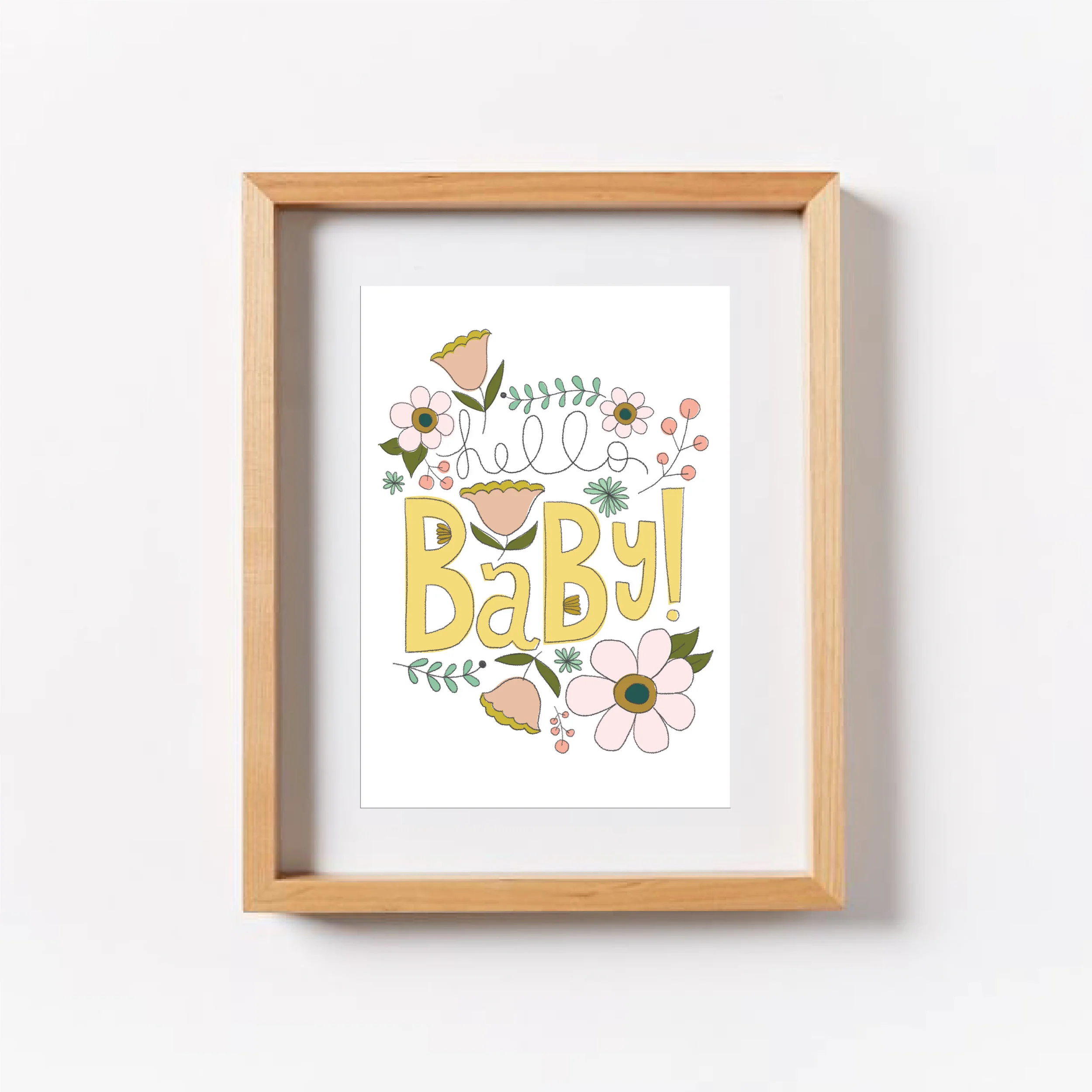 Hello Baby Art Print, Yellow Neutral Nursery Art