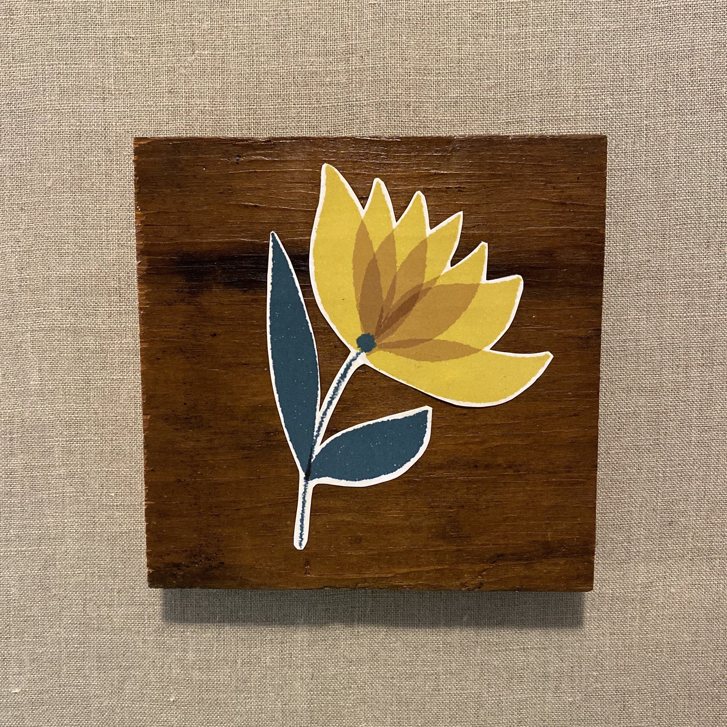 yellow lotus wood print