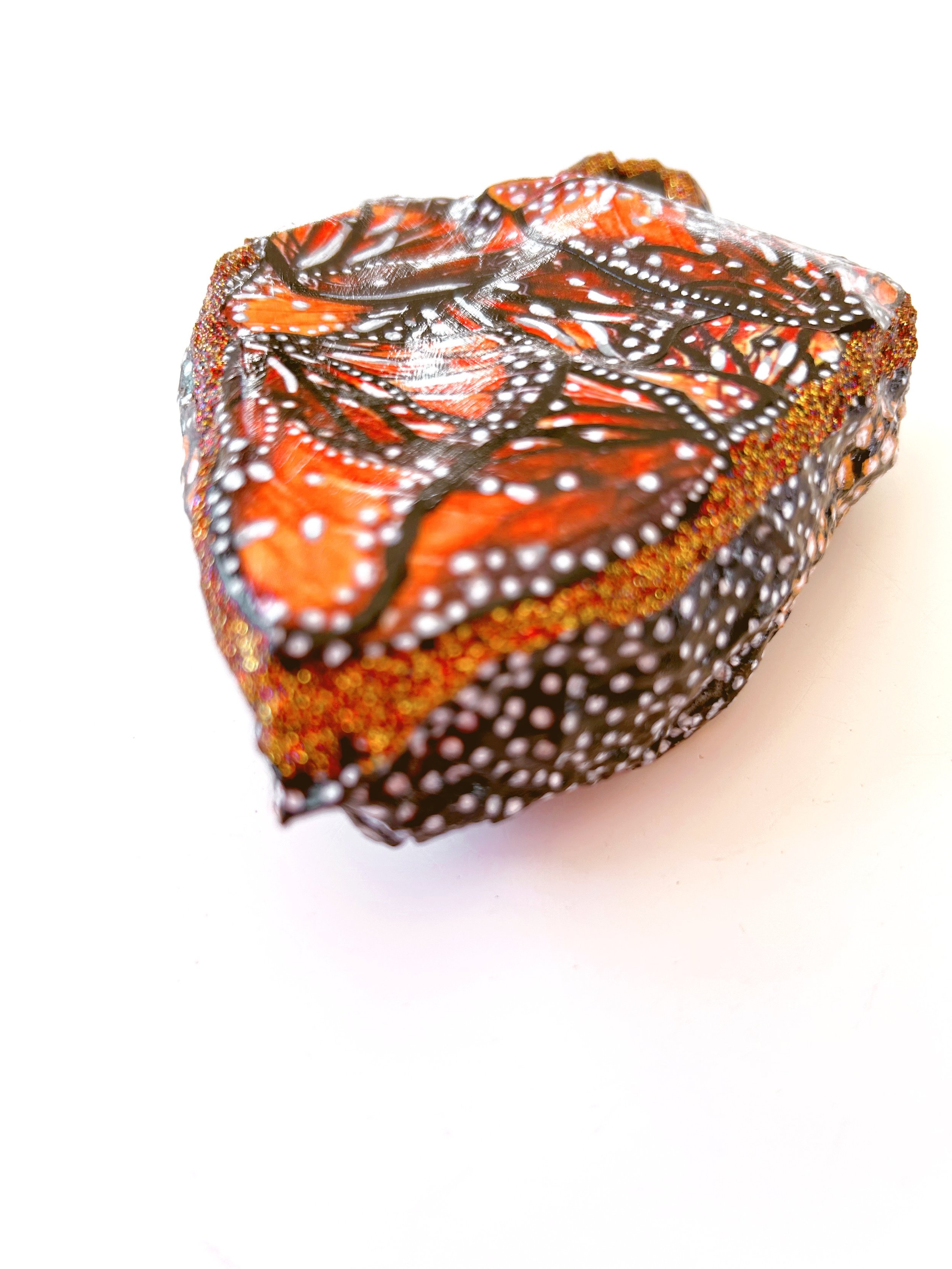 Sculptural heart with painted butterfly wings