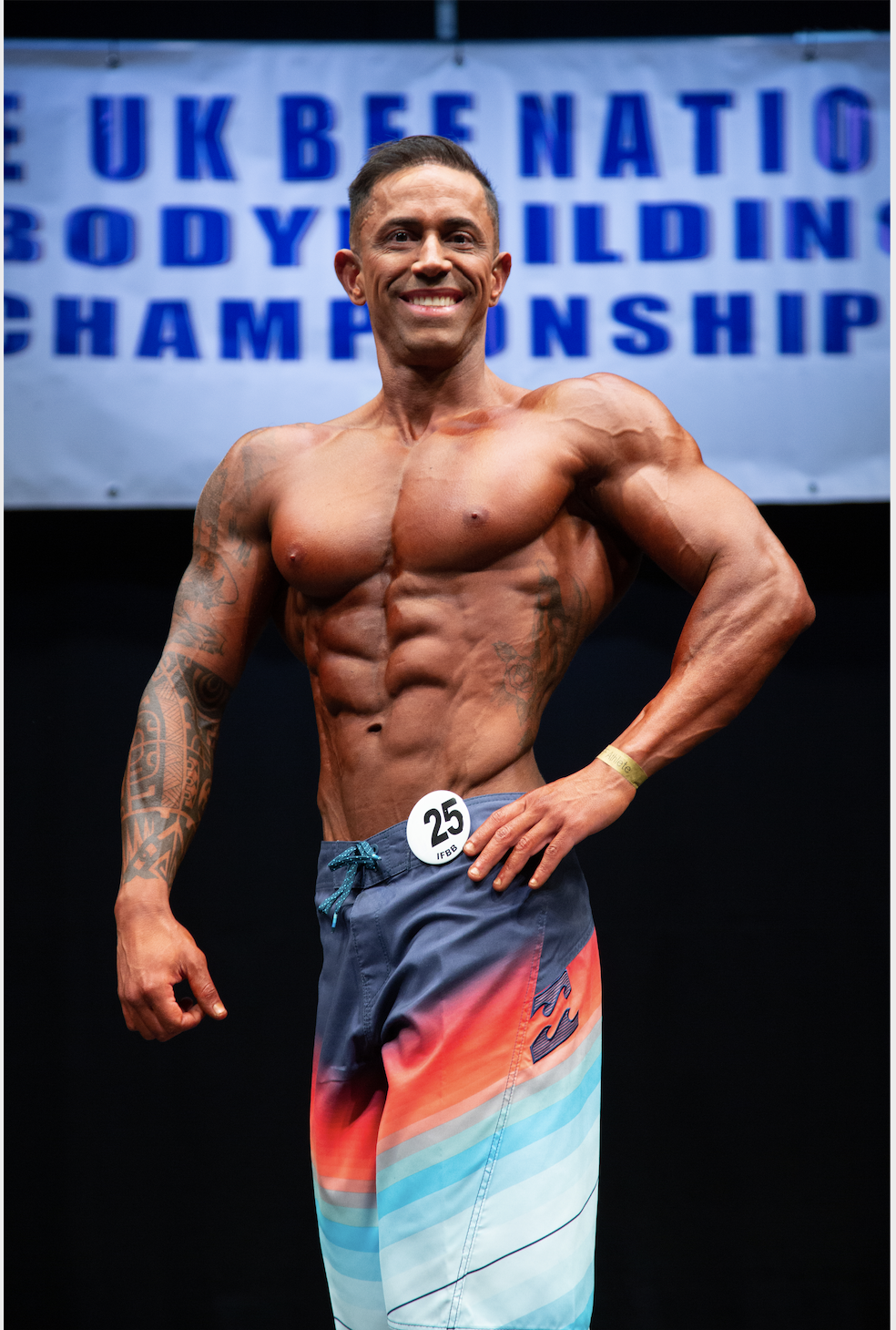 Francesco Roche, who won his height class and the masters class in men’s physique.