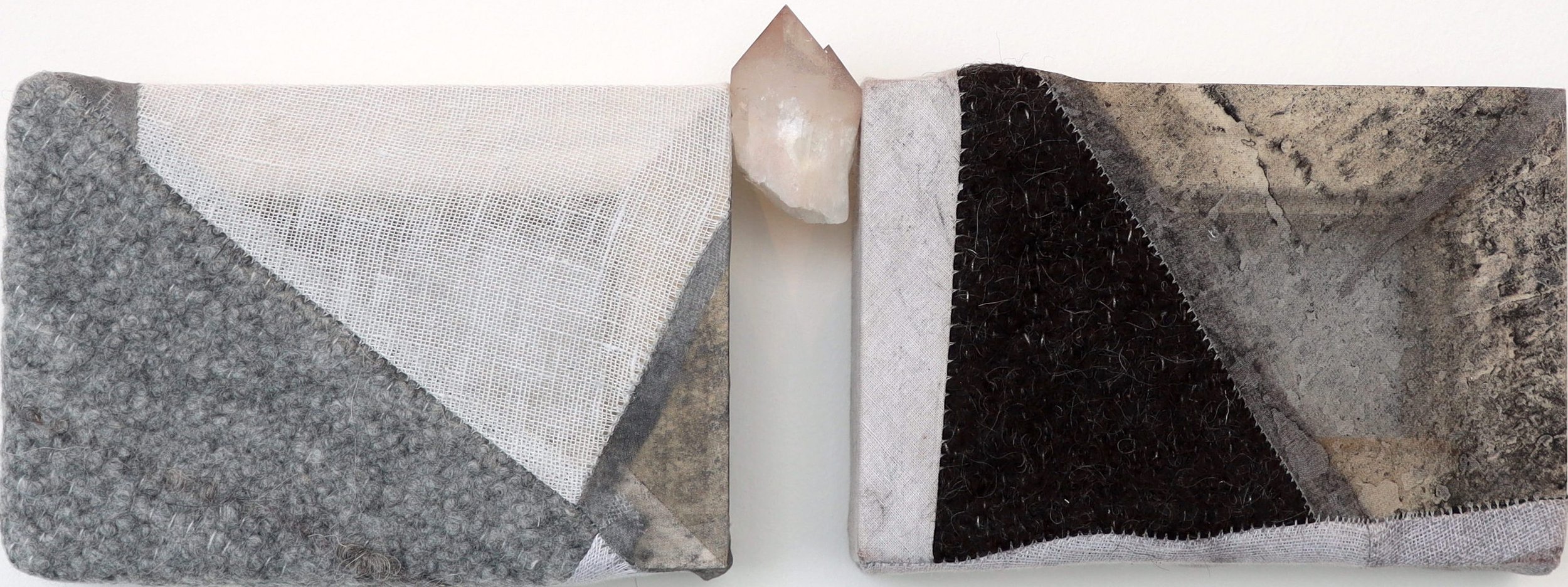   Geologies 1 , 2022  Wool, silk, linen, pigment, quartz. Approx: 4.5” x 7”    