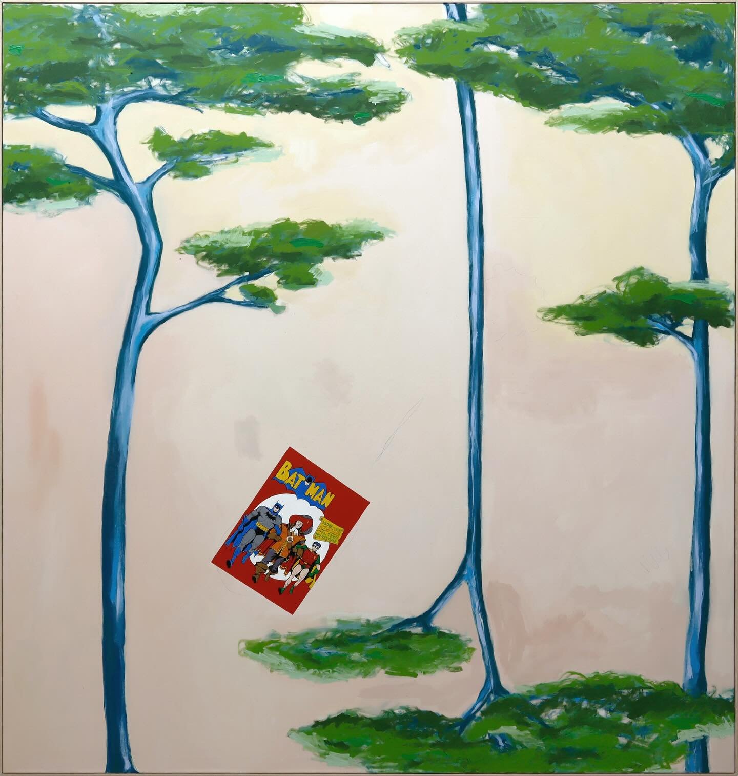 Waldspaziergang (mit der crew)
2025, 190cm x 200cm, &Ouml;l auf Leinwand 
on view 
@nosbaum.reding @luxembourgartweek 
#bestmashup 
#batman &amp; #musketeers