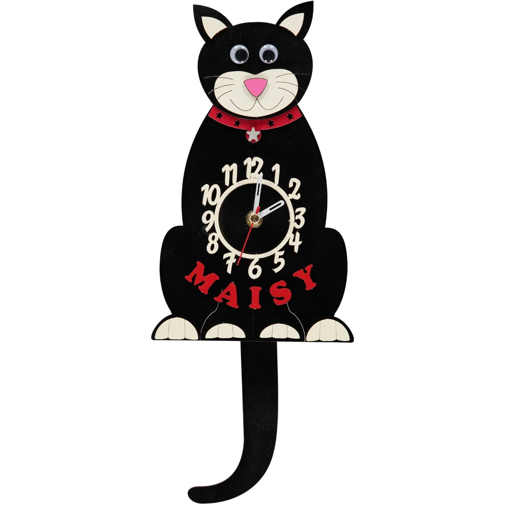 Black Cat Pendulum Clock Little Timbers Handmade Personalised Gifts Clocks