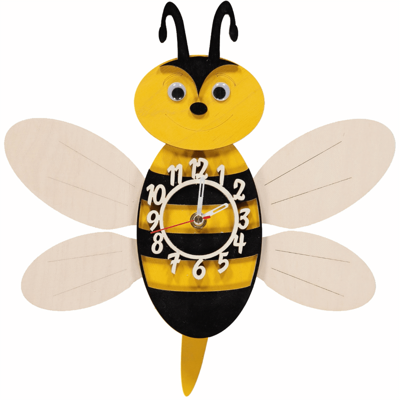 Little Timbers handmade wooden children's hanging wall bee clock with swinging pendulum