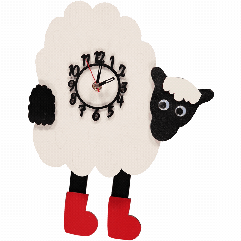 Little Timbers handmade wooden sheep children's bedroom wall clock with swinging pendulum