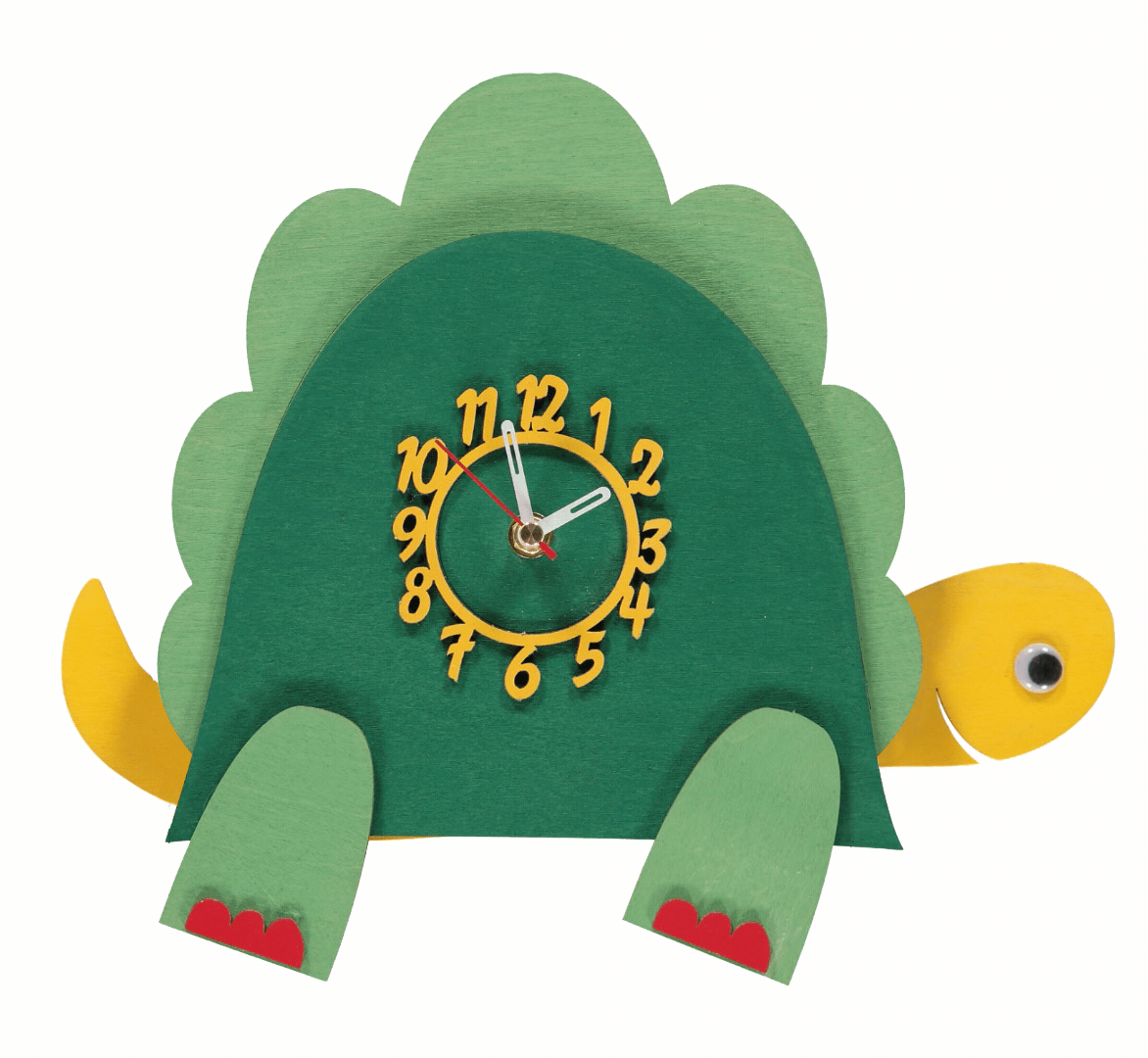 Little Timbers handmade wooden children's hanging wall tortoise clock with swinging personalisation