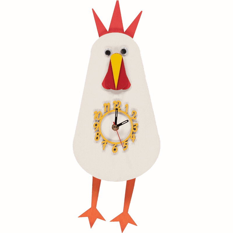 Little Timbers handmade wooden children's chicken pendulum hanging wall clock