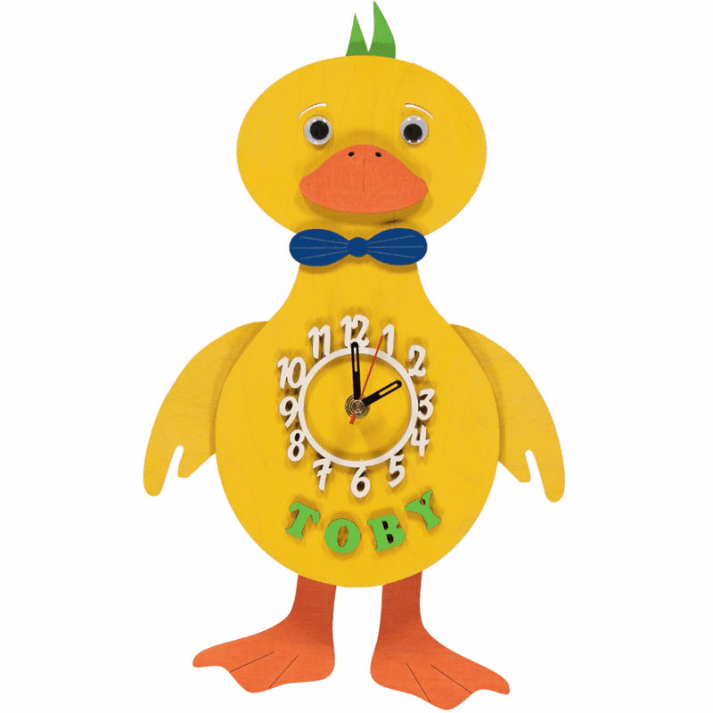 Little Timbers handmade yellow duck hanging wall personalised pendulum clock