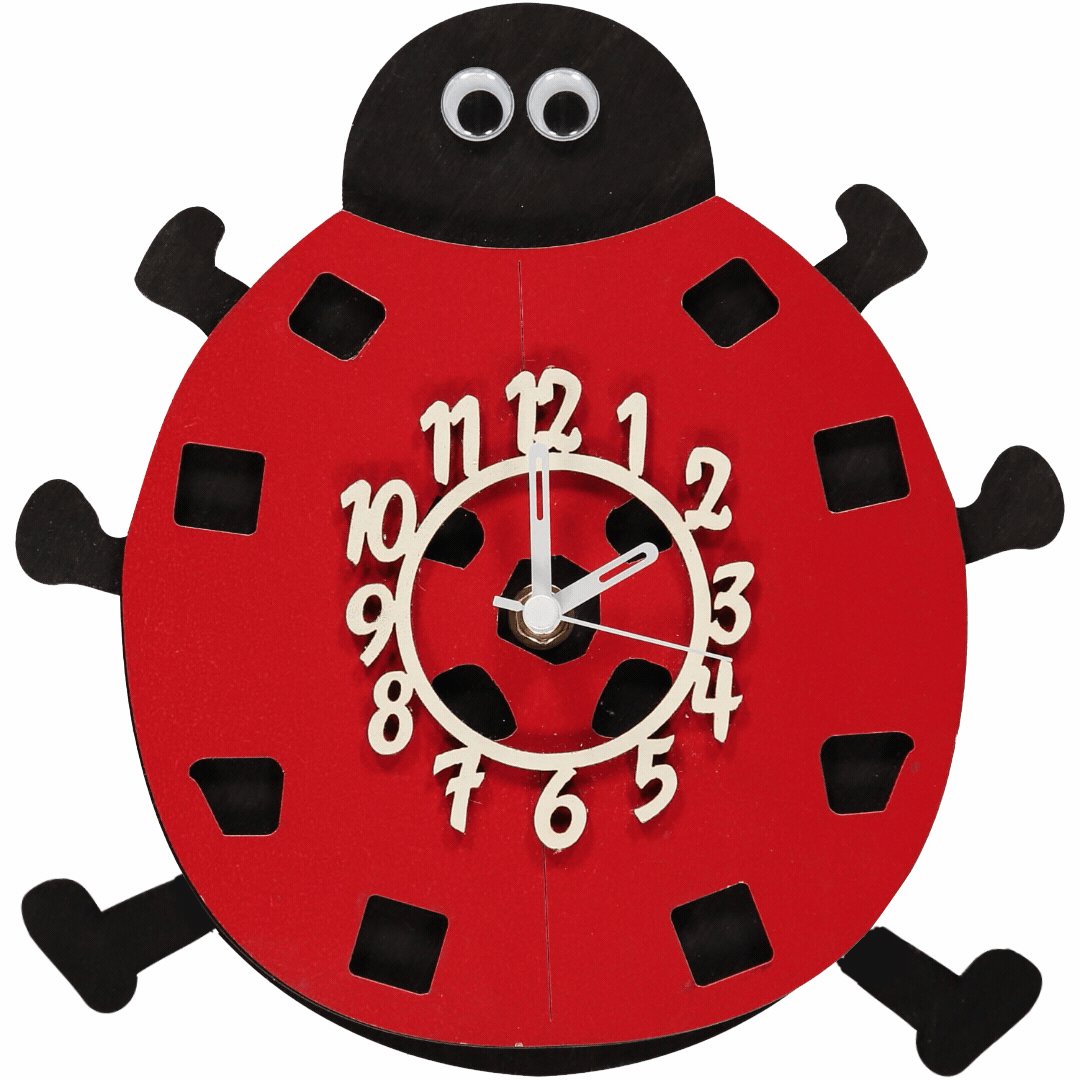 Little Timbers handmade children's wooden hanging ladybird pendulum wall clock
