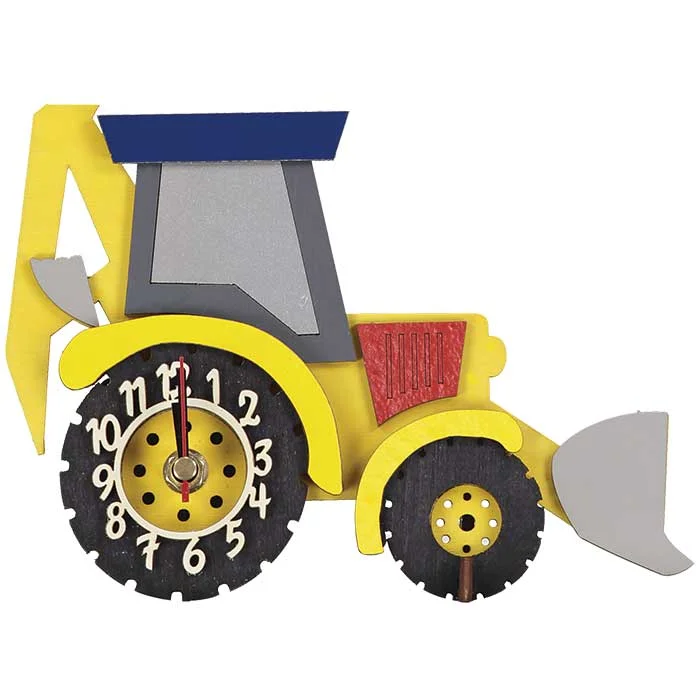 Mini standing handmade yellow JCB style digger clock - ideal gift for little boy's bedroom!
