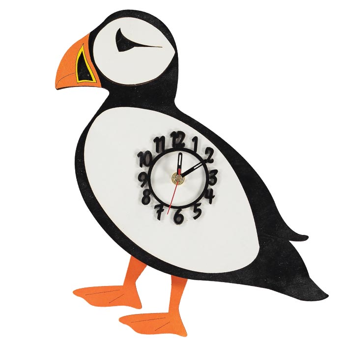 Little Timbers | Children's handmade wooden wall clock | Puffin clock with personalisation