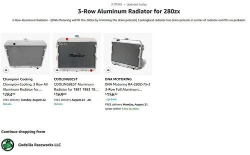 3-Row Aluminum Performance Radiator for 79-83 Datsun 280zx | Datsun ...