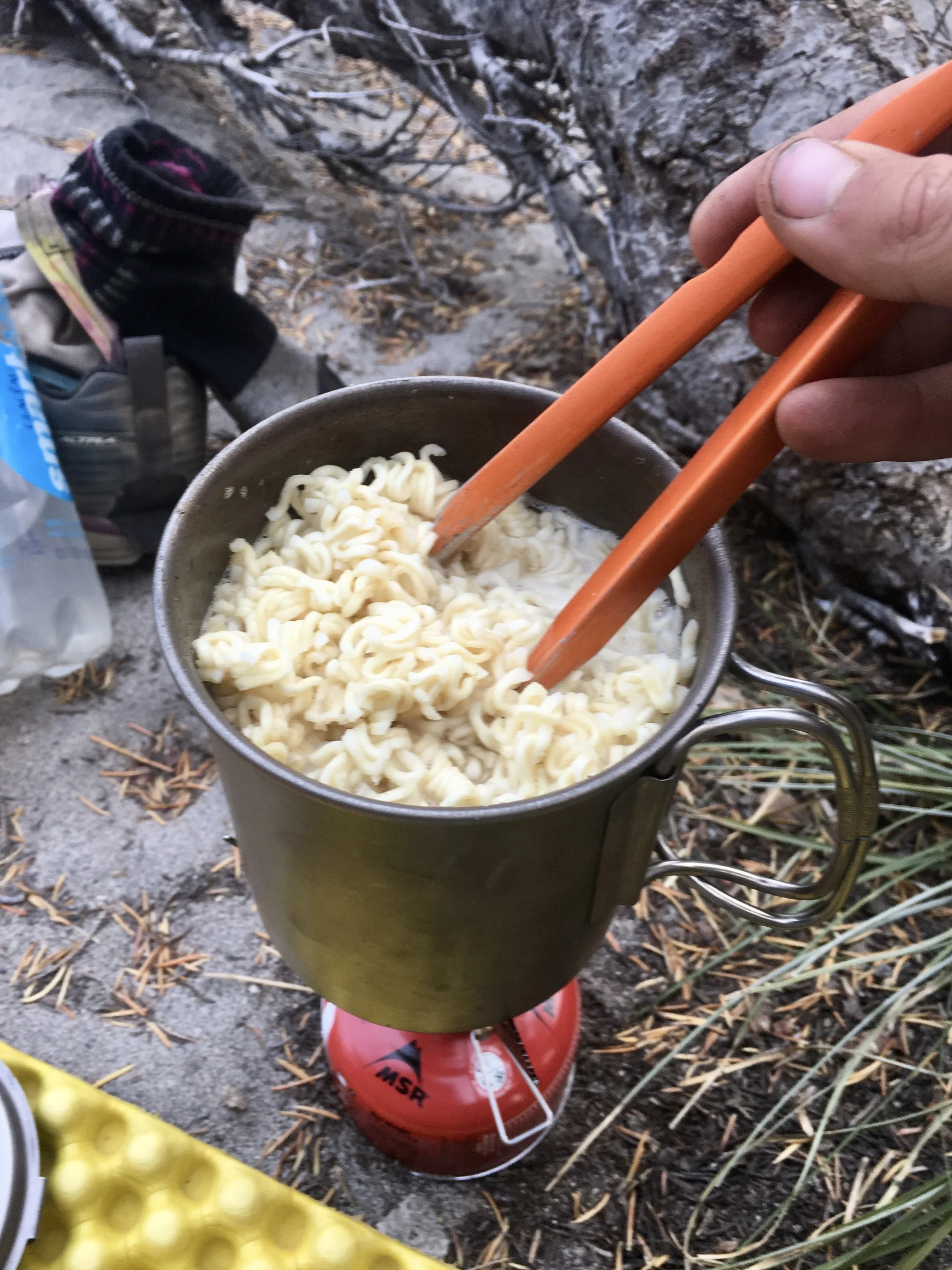 My tent stakes came in handy on double ramen night during my solo hike in Washington.