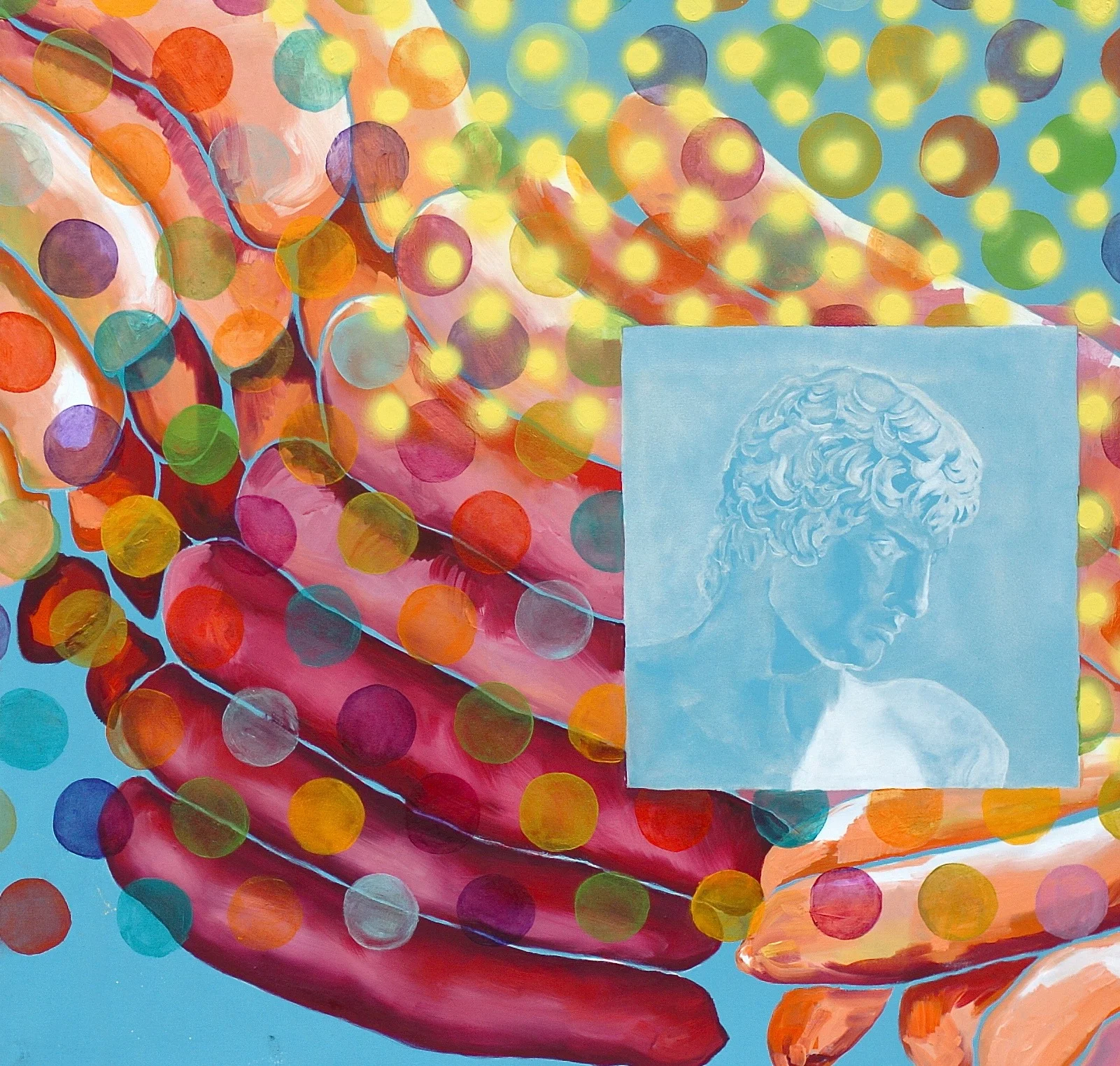 "Figure Window", 2014 Oil, latex, and spraypaint on canvas 45x50 in