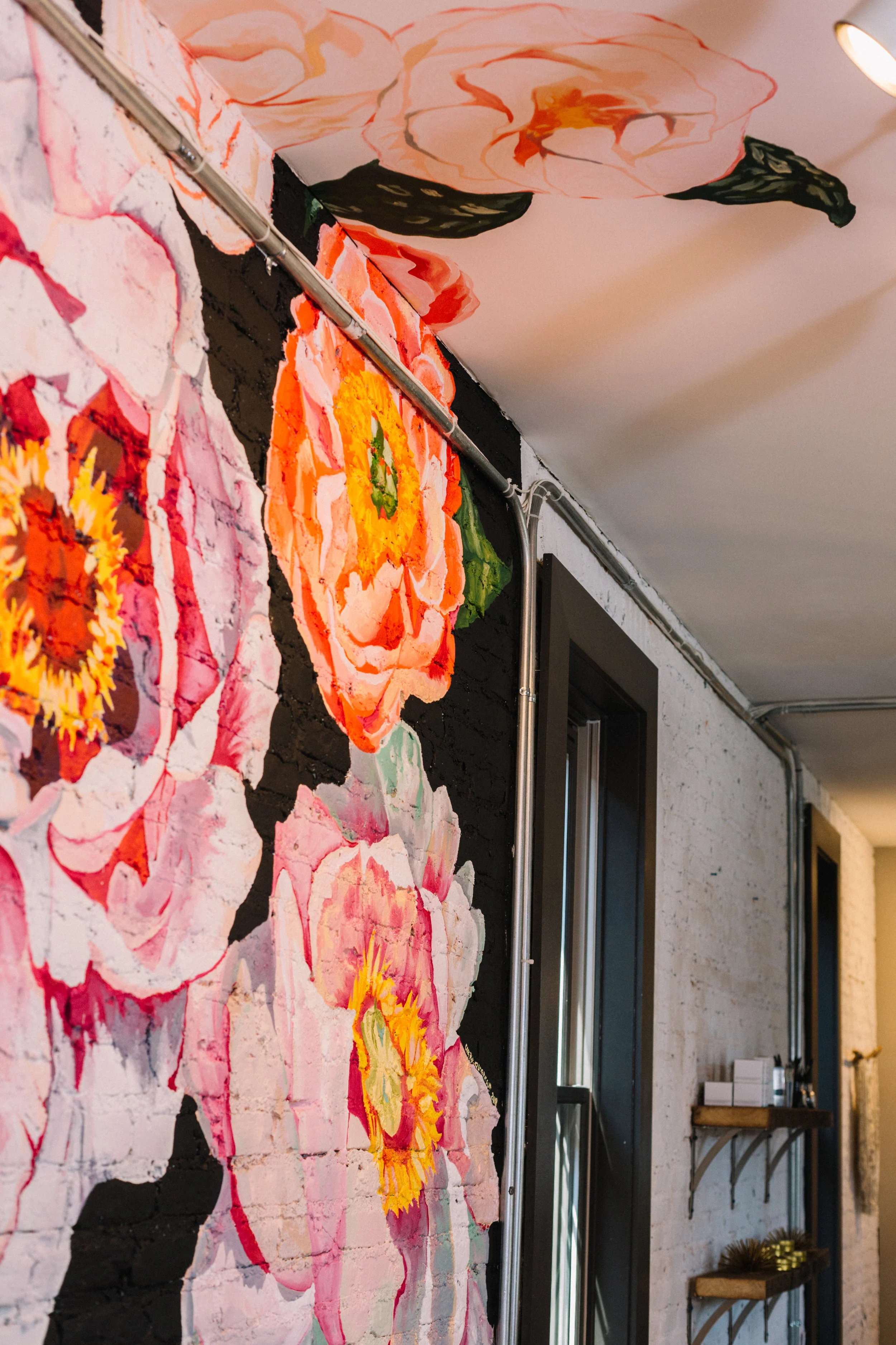 Detail, permanent mural installation at The Loft—Lash|Brow|Skin, Baltimore, MD. Photographs courtesy of Naomi at Urban Row Photography.