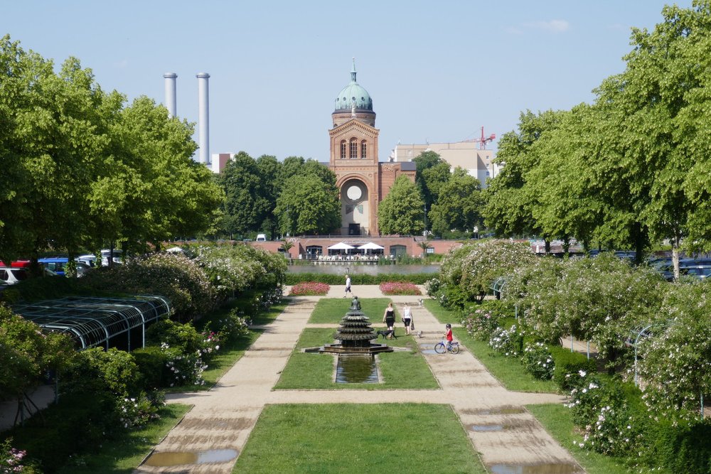  The  Engelbecken  (Angel Basin) next to our apartment with St. Michael’s Kirche and Kraftwerk in the background.  