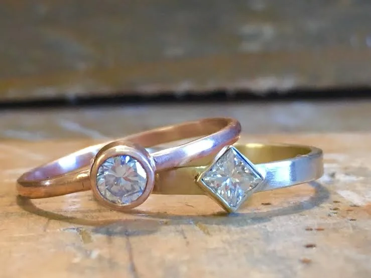 14K ROSE GOLD DIAMOND &nbsp;+ YELLOW GOLD PRINCESS CUT DIAMOND RING