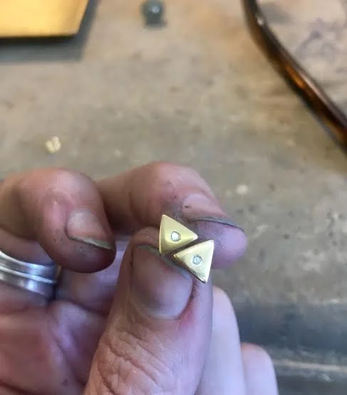 14 KARAT YELLOW GOLD EARRINGS +&nbsp;&nbsp;FLUSH SET DIAMONDS