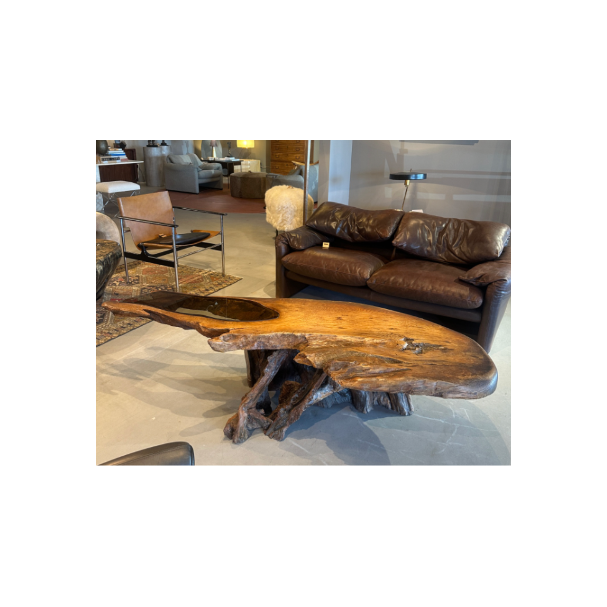 Live Edge Wood  | Organic Coffee Table with Smoked Glass Inlay