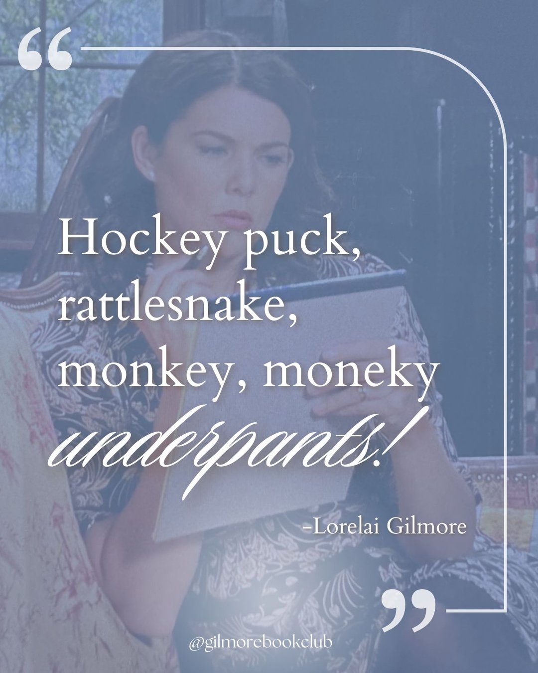 If you know, you know! 🏒🐍🐒🐒🩲 This iconic Lorelai quote is one my mom and I reference all the time. It's also the inspiration behind chapter one of my book, Meet Me At Luke's!

You know the drill, friends: Like, share, and save. In the comments, 